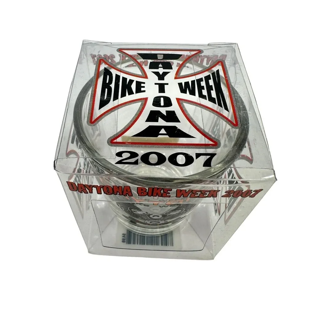 Daytona Beach Bike Week Cross Motorcycle Clear Shot Glass 2007‎